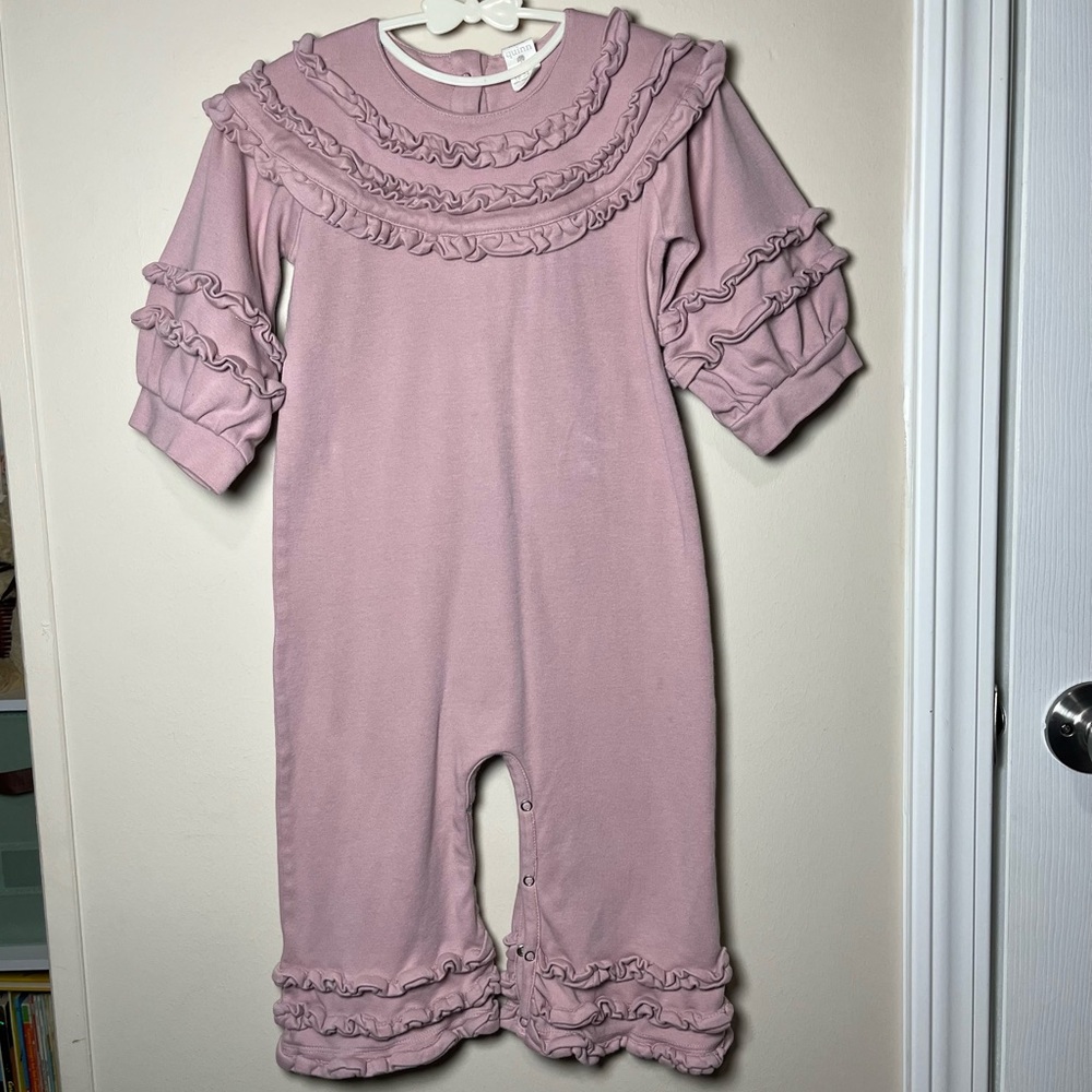 Kate Quinn Pink Ruffle Organic Cotton Toddler Girl Jumpsuit